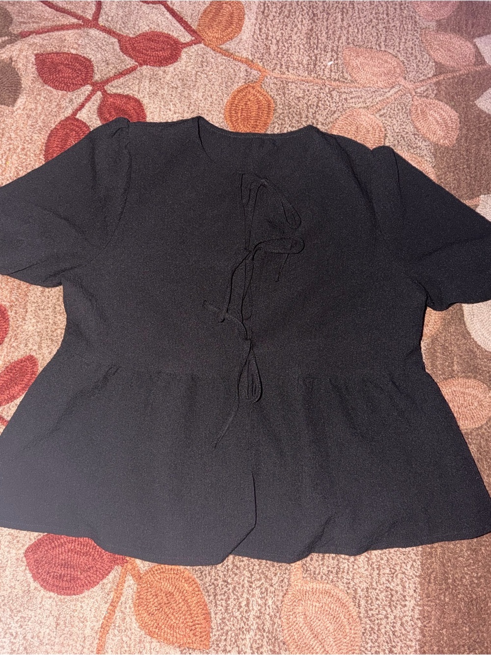 Women’s Black Tie-Front Peplum Blouse